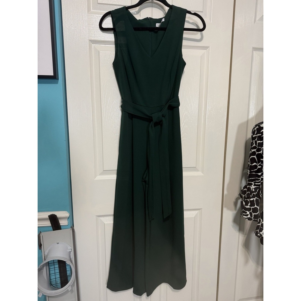 Calvin Klein Wide Leg Jumpsuit‎ V Neck Tie Waist Size 2